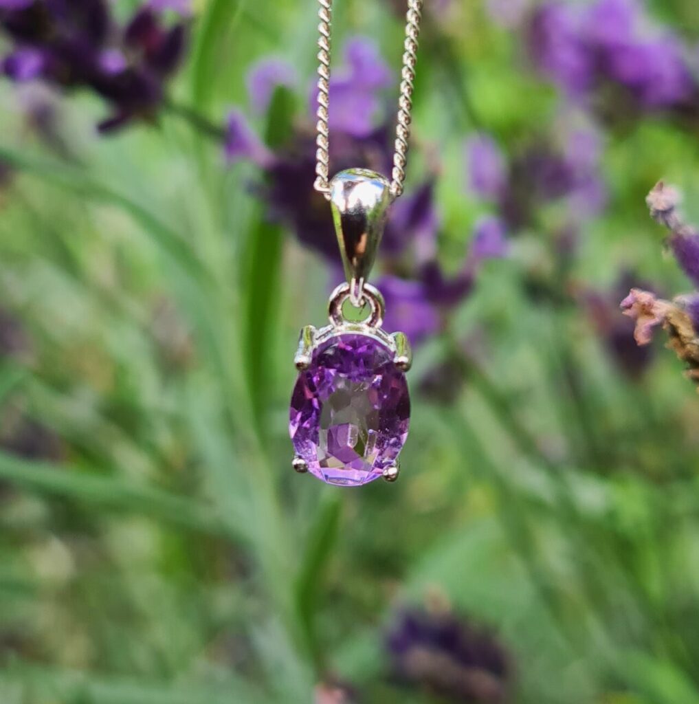 Jemagic Amethyst Pendant with Lavender Plant Background