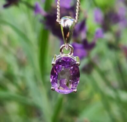 Jemagic Amethyst Pendant with Lavender Plant Background