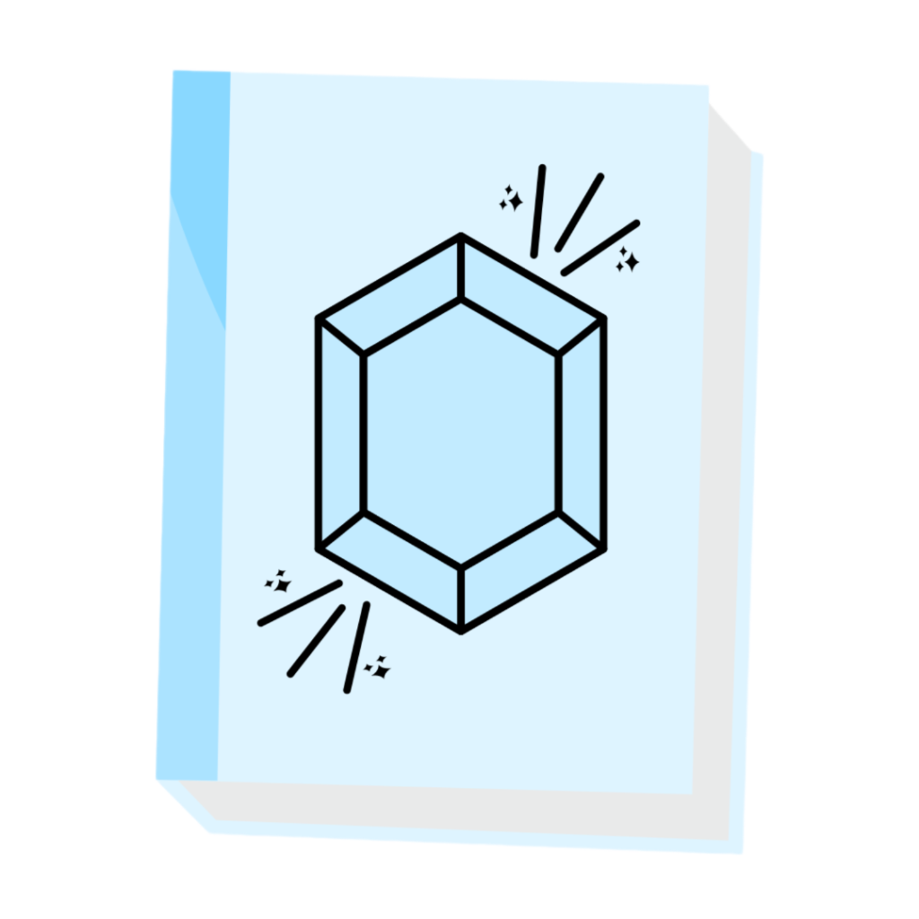 A blue book with a blue topaz gemstone on the front