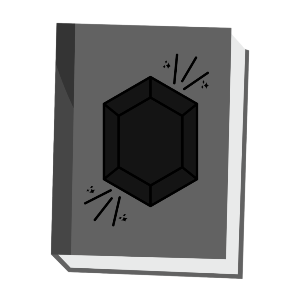 A black book with a black spinel gem on the front