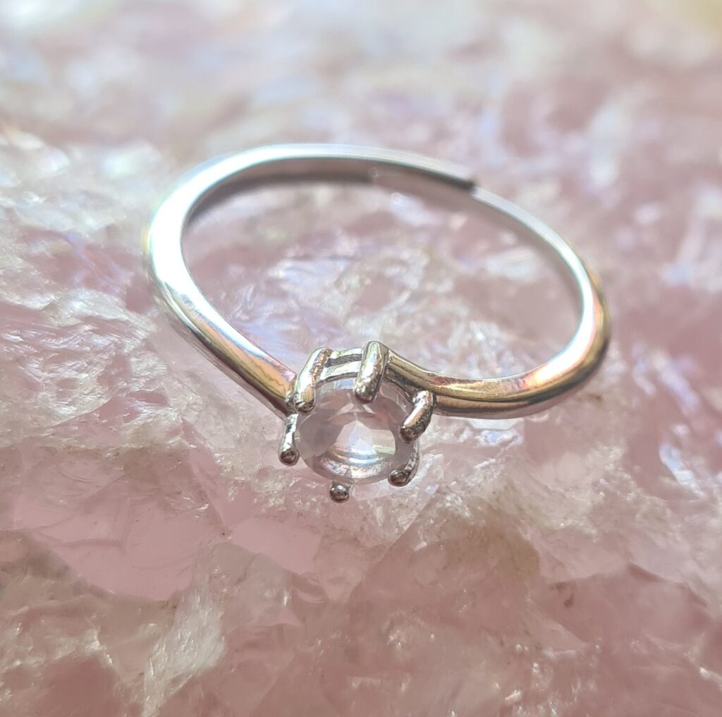 Jemagic Rose Quartz Ring on Rose Quartz Crystal