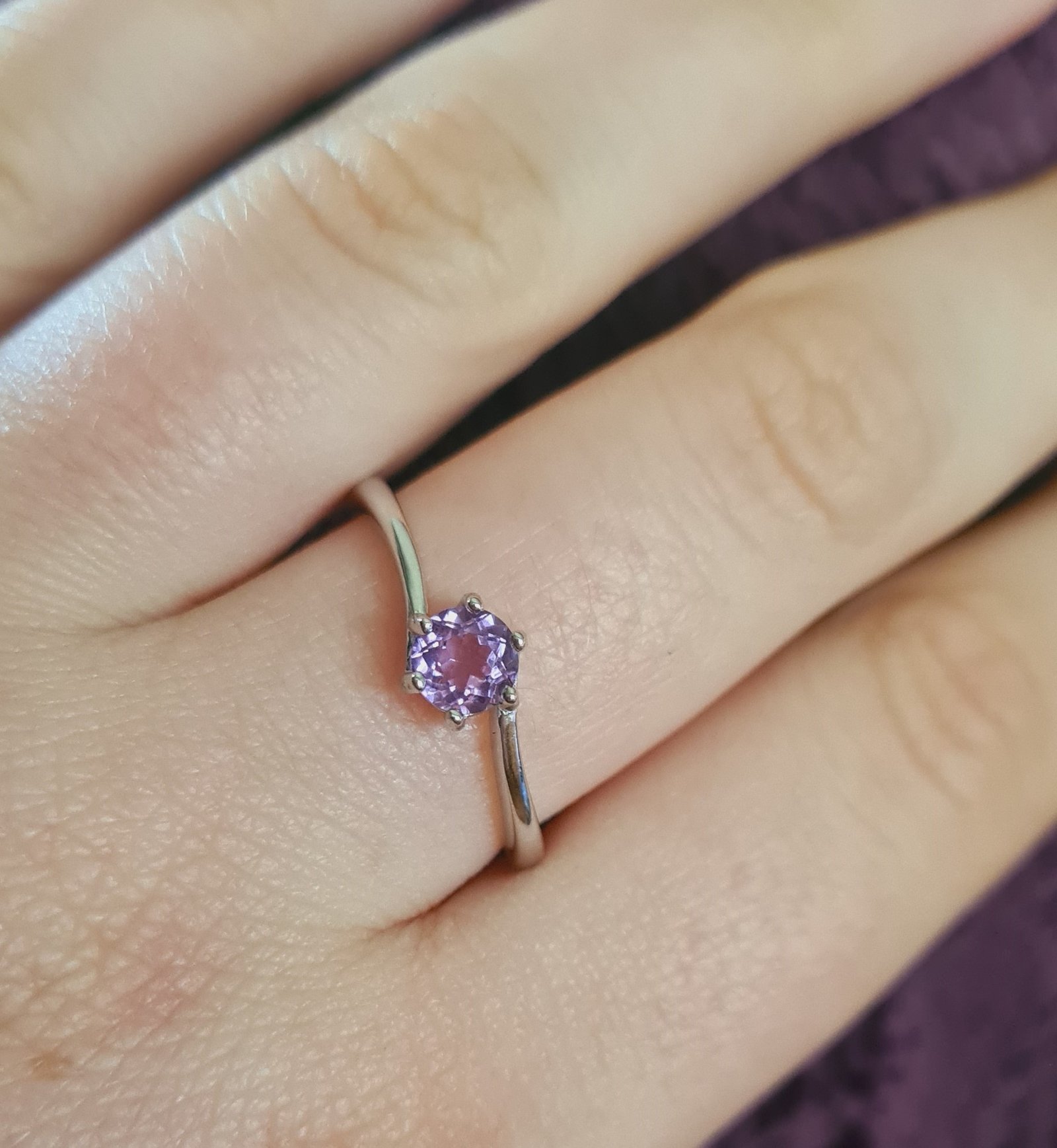 Wearing amethyst ring Jemagic amethyst ring being worn